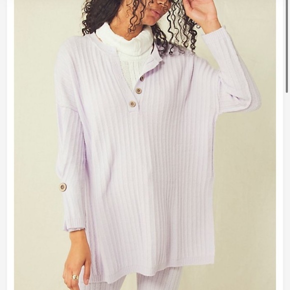 Free People Around the Clock Pullover Oversize Sweater Tunic Lavender Size XS - Picture 2 of 16